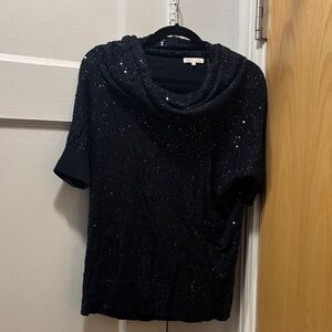 Minnie Rose Black Sequin Cowl Neck Top